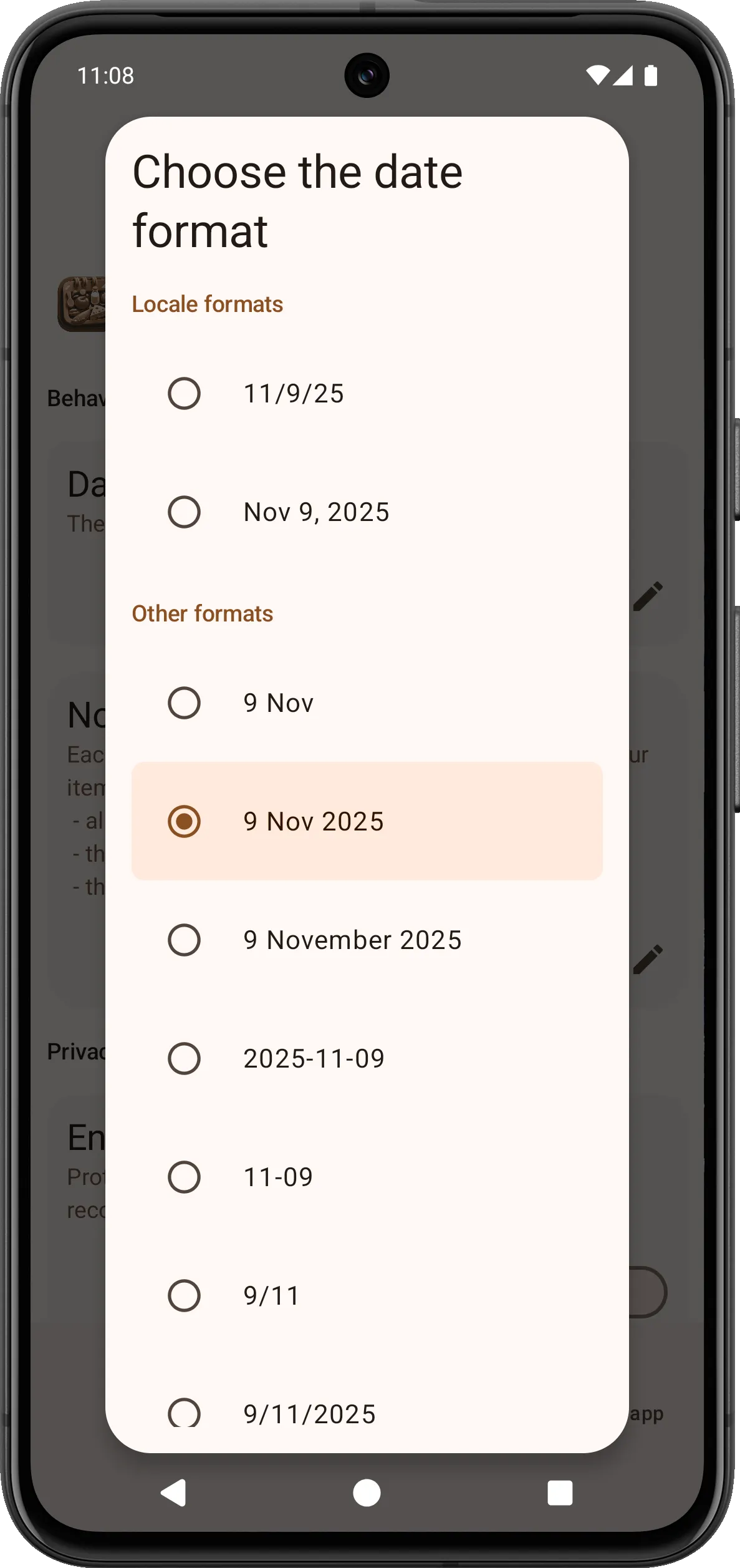 New style of date format selection screen