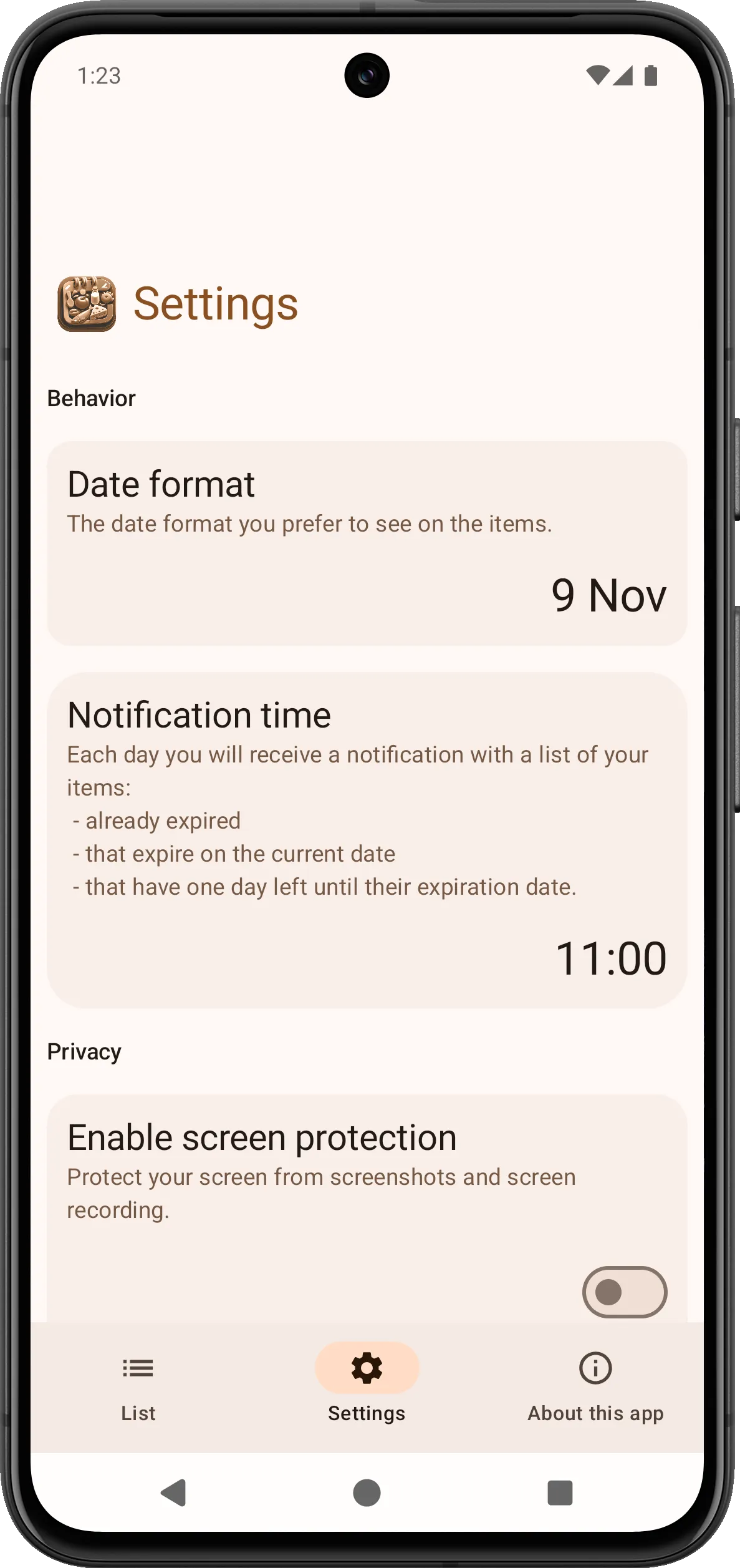 Old style of notification date and time format settings